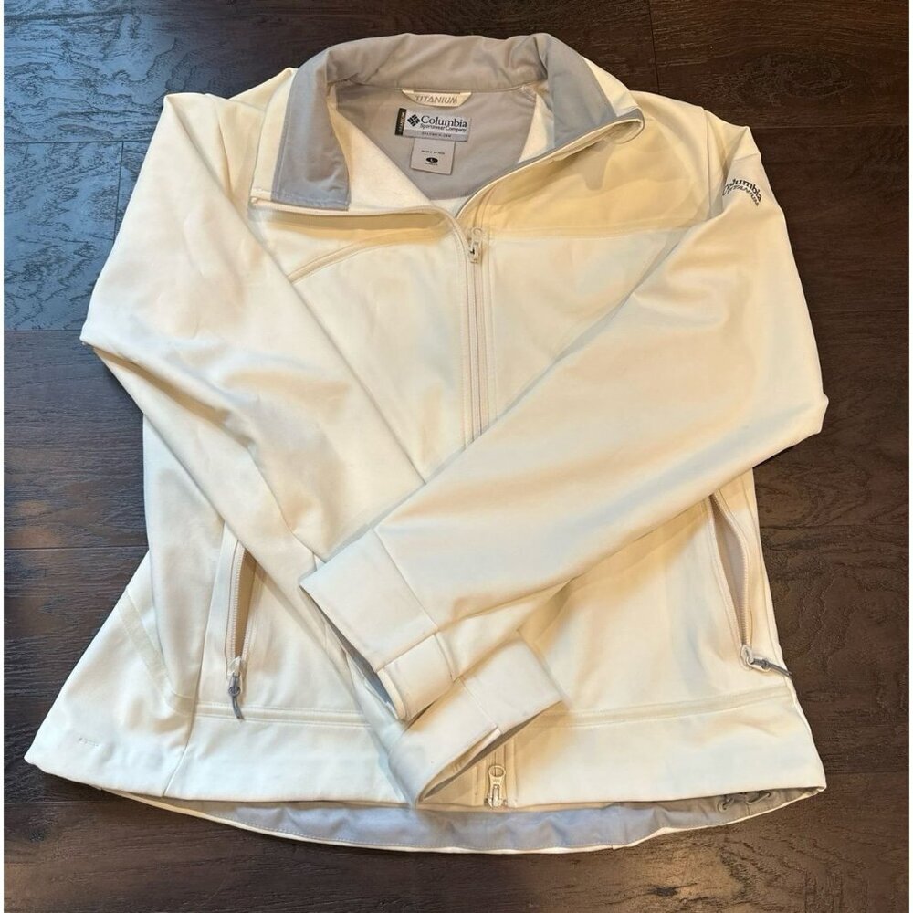 COLUMBIA Jacket Womens l Titanium Full Zip Mock Neck Long Sleeve Ivory